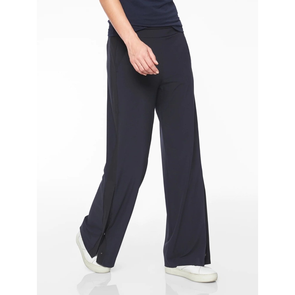 Athleta Gramercy Track‎ Trouser Wide Leg Blue Black Side Stripe Size 4